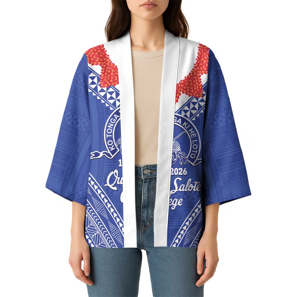 Queen Salote College 100 Years Personalized Kimono Tonga QSC Heilala Lei Blue Ngatu Pattern LT14 - Polynesian Pride