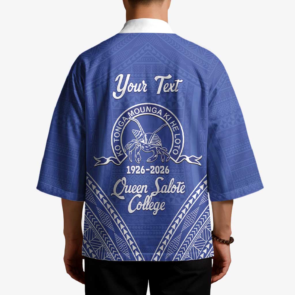 Queen Salote College 100 Years Personalized Kimono Tonga QSC Heilala Lei Blue Ngatu Pattern LT14 - Polynesian Pride