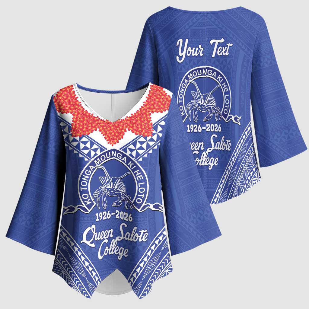 Queen Salote College 100 Years Personalized Kimono Sleeve Blouse Tonga QSC Heilala Lei Blue Ngatu Pattern LT14 - Polynesian Pride