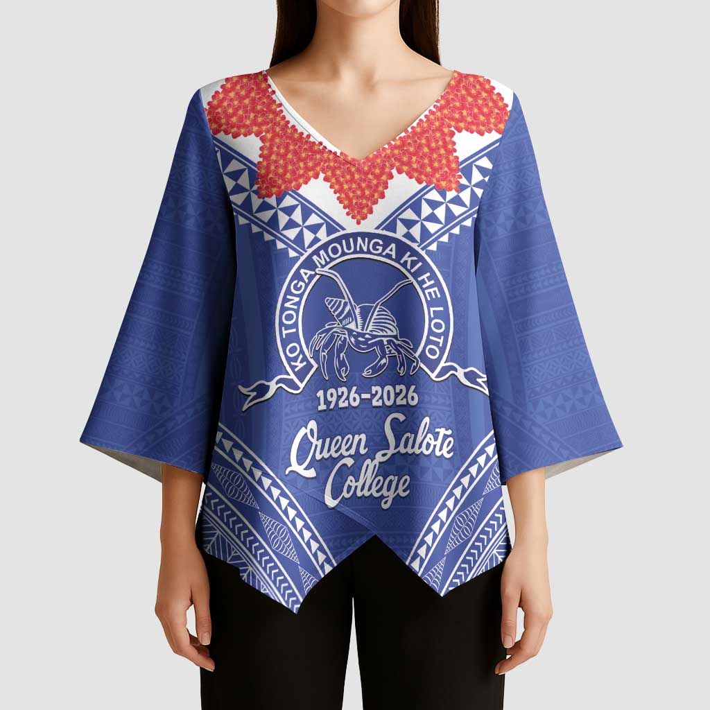 Queen Salote College 100 Years Personalized Kimono Sleeve Blouse Tonga QSC Heilala Lei Blue Ngatu Pattern LT14 - Polynesian Pride