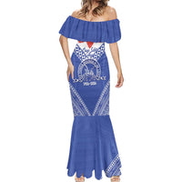Queen Salote College 100 Years Personalized Mermaid Dress Tonga QSC Heilala Lei Blue Ngatu Pattern LT14 - Polynesian Pride