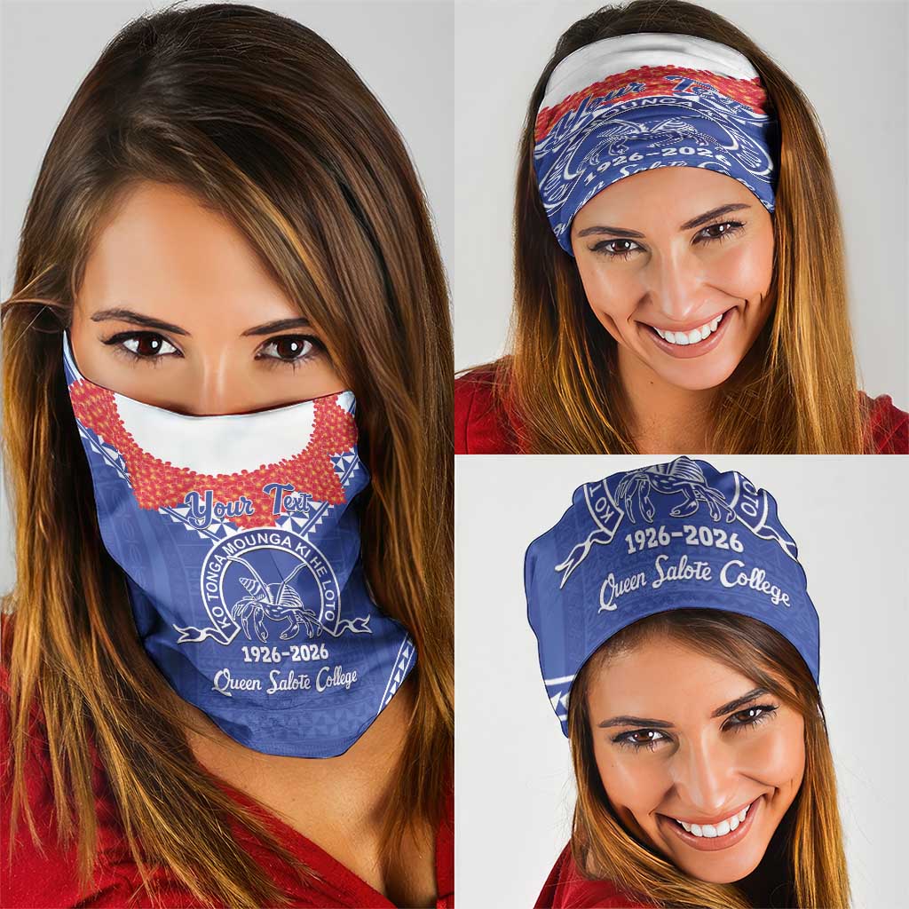 Queen Salote College 100 Years Personalized Neck Gaiter Tonga QSC Heilala Lei Blue Ngatu Pattern LT14 - Polynesian Pride