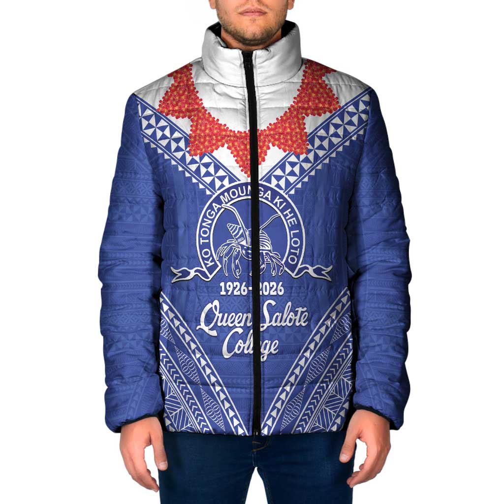 Queen Salote College 100 Years Personalized Padded Jacket Tonga QSC Heilala Lei Blue Ngatu Pattern LT14 Men Blue - Polynesian Pride