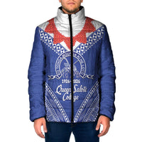 Queen Salote College 100 Years Personalized Padded Jacket Tonga QSC Heilala Lei Blue Ngatu Pattern LT14 Men Blue - Polynesian Pride