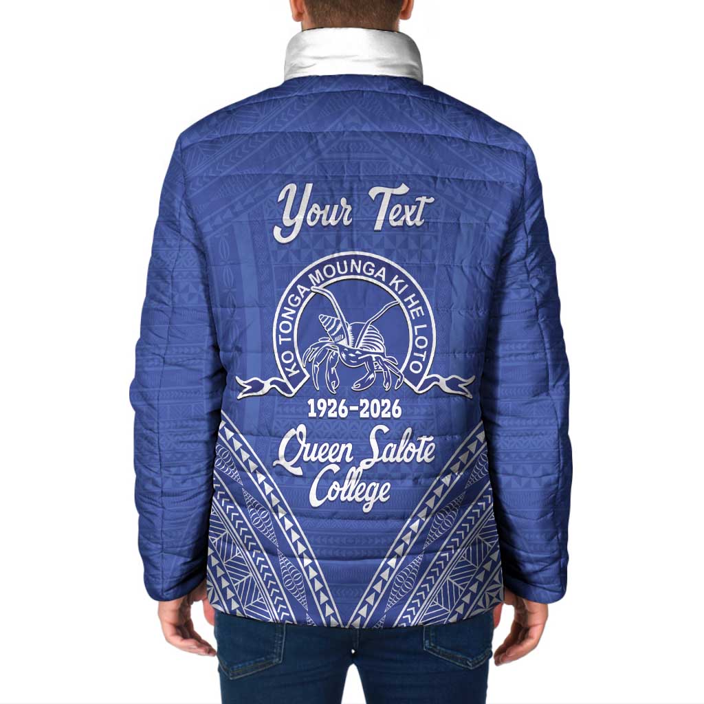 Queen Salote College 100 Years Personalized Padded Jacket Tonga QSC Heilala Lei Blue Ngatu Pattern LT14 - Polynesian Pride