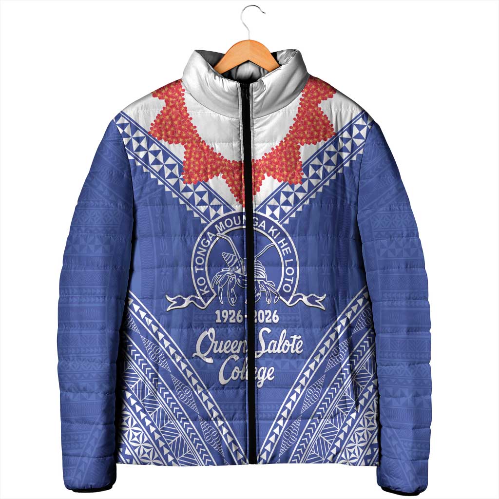 Queen Salote College 100 Years Personalized Padded Jacket Tonga QSC Heilala Lei Blue Ngatu Pattern LT14 - Polynesian Pride