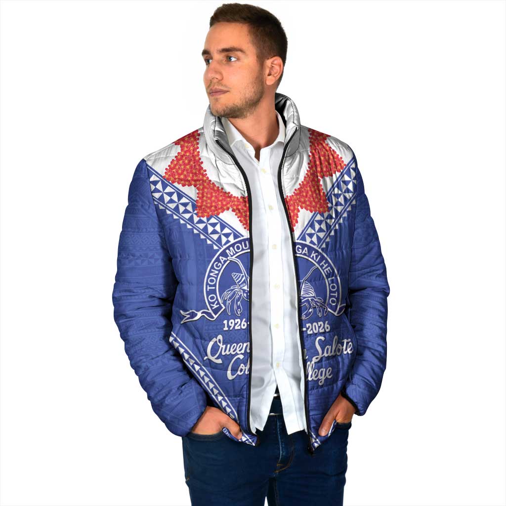 Queen Salote College 100 Years Personalized Padded Jacket Tonga QSC Heilala Lei Blue Ngatu Pattern LT14 - Polynesian Pride