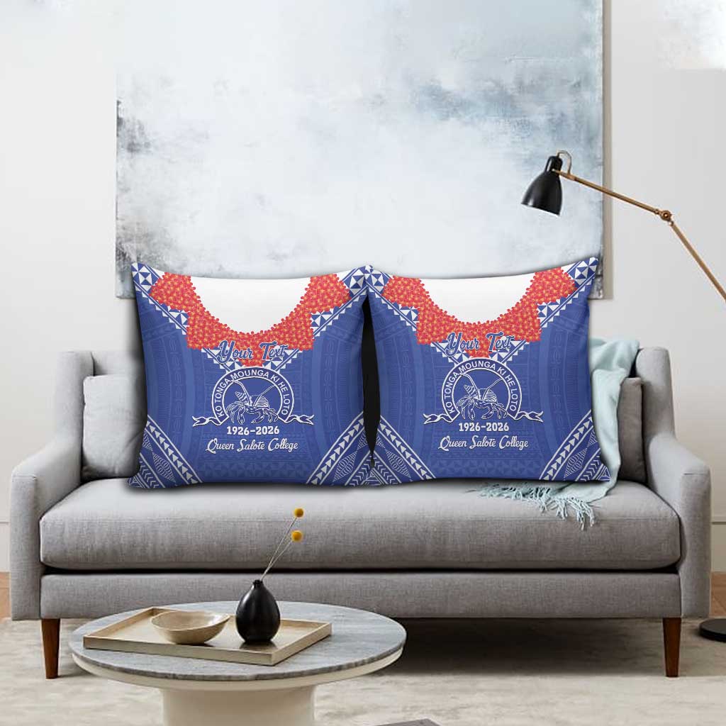 Queen Salote College 100 Years Personalized Pillow Cover Tonga QSC Heilala Lei Blue Ngatu Pattern LT14 - Polynesian Pride