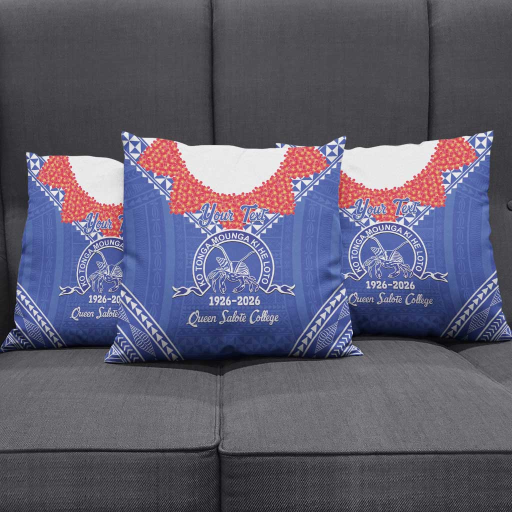 Queen Salote College 100 Years Personalized Pillow Cover Tonga QSC Heilala Lei Blue Ngatu Pattern LT14 - Polynesian Pride