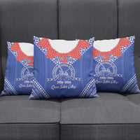 Queen Salote College 100 Years Personalized Pillow Cover Tonga QSC Heilala Lei Blue Ngatu Pattern LT14 - Polynesian Pride