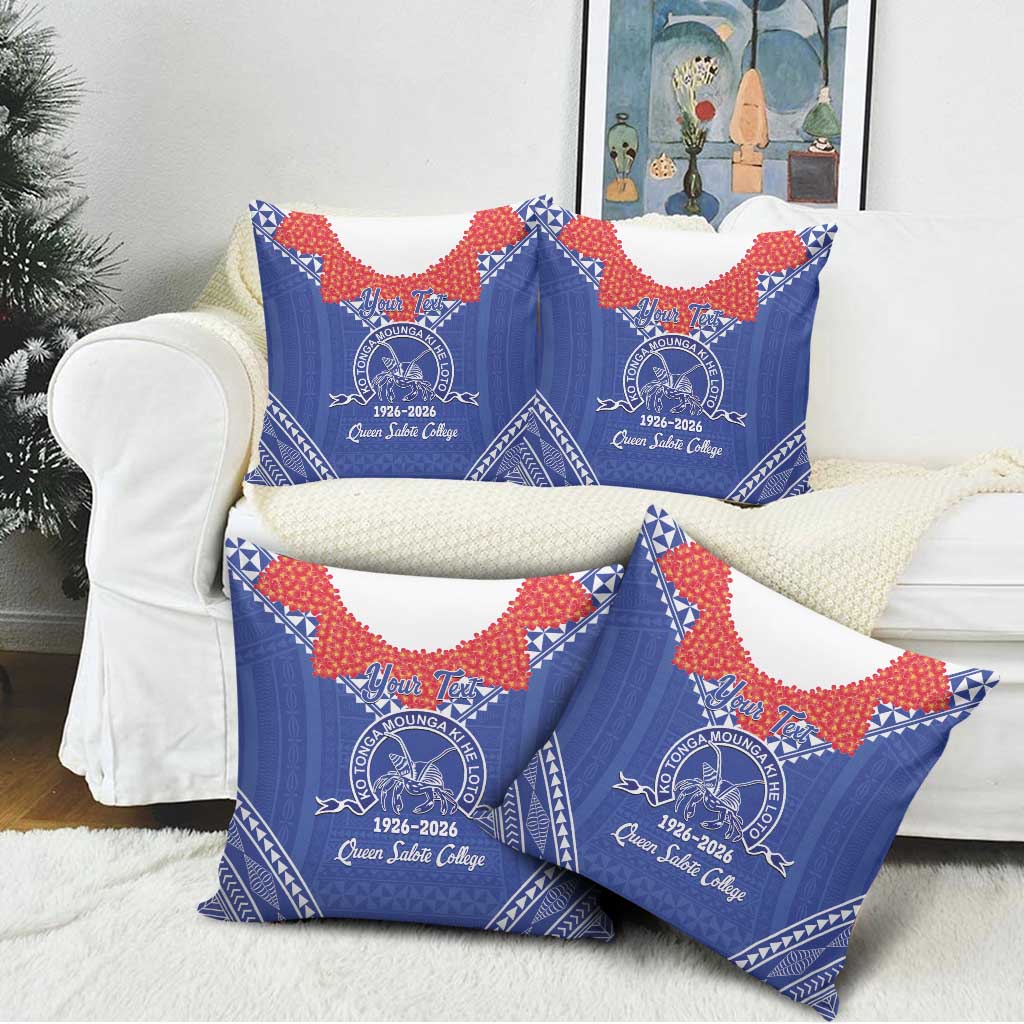 Queen Salote College 100 Years Personalized Pillow Cover Tonga QSC Heilala Lei Blue Ngatu Pattern LT14 - Polynesian Pride