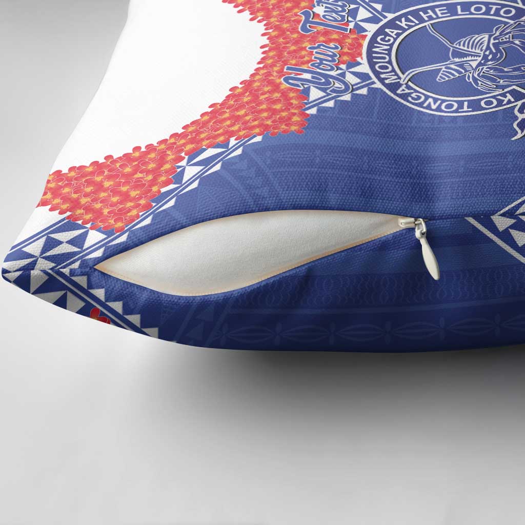 Queen Salote College 100 Years Personalized Pillow Cover Tonga QSC Heilala Lei Blue Ngatu Pattern LT14 - Polynesian Pride