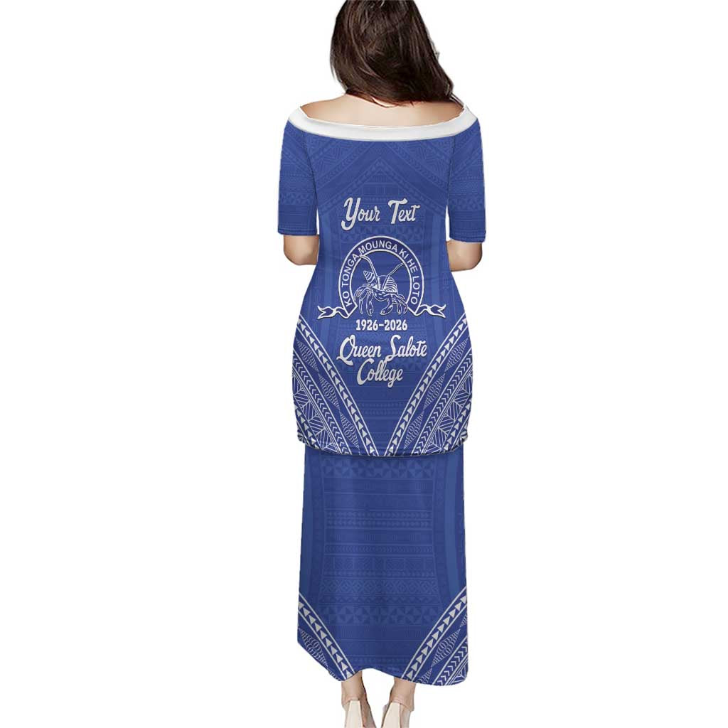 Queen Salote College 100 Years Personalized Puletasi Tonga QSC Heilala Lei Blue Ngatu Pattern LT14 - Polynesian Pride