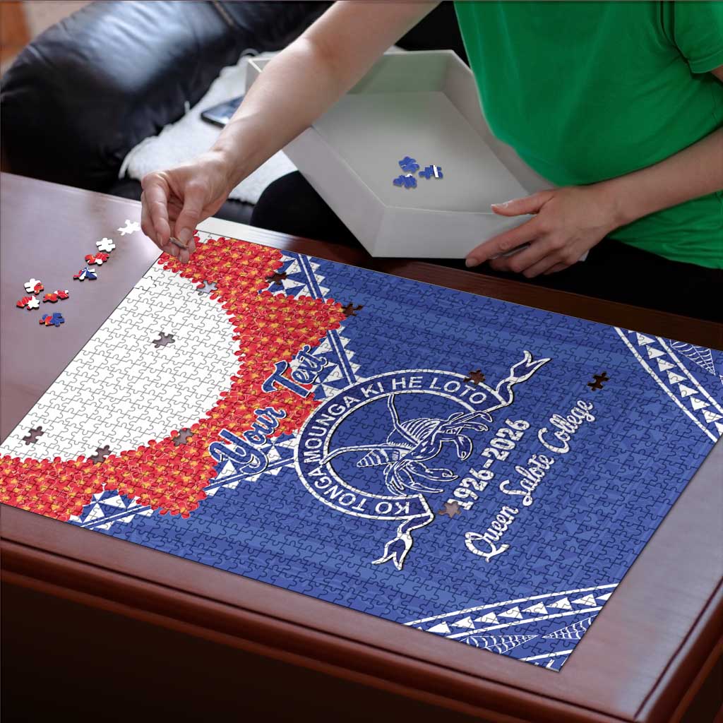 Queen Salote College 100 Years Personalized Puzzle Tonga QSC Heilala Lei Blue Ngatu Pattern LT14 - Polynesian Pride