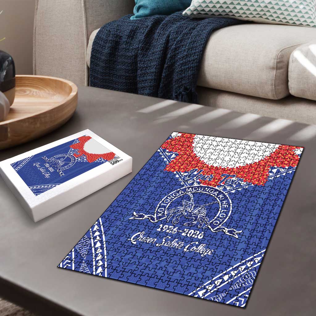 Queen Salote College 100 Years Personalized Puzzle Tonga QSC Heilala Lei Blue Ngatu Pattern LT14 - Polynesian Pride