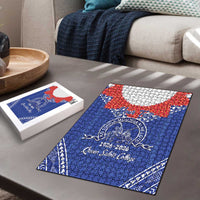 Queen Salote College 100 Years Personalized Puzzle Tonga QSC Heilala Lei Blue Ngatu Pattern LT14 - Polynesian Pride