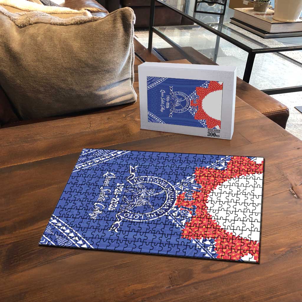 Queen Salote College 100 Years Personalized Puzzle Tonga QSC Heilala Lei Blue Ngatu Pattern LT14 - Polynesian Pride