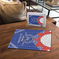 Queen Salote College 100 Years Personalized Puzzle Tonga QSC Heilala Lei Blue Ngatu Pattern LT14 - Polynesian Pride