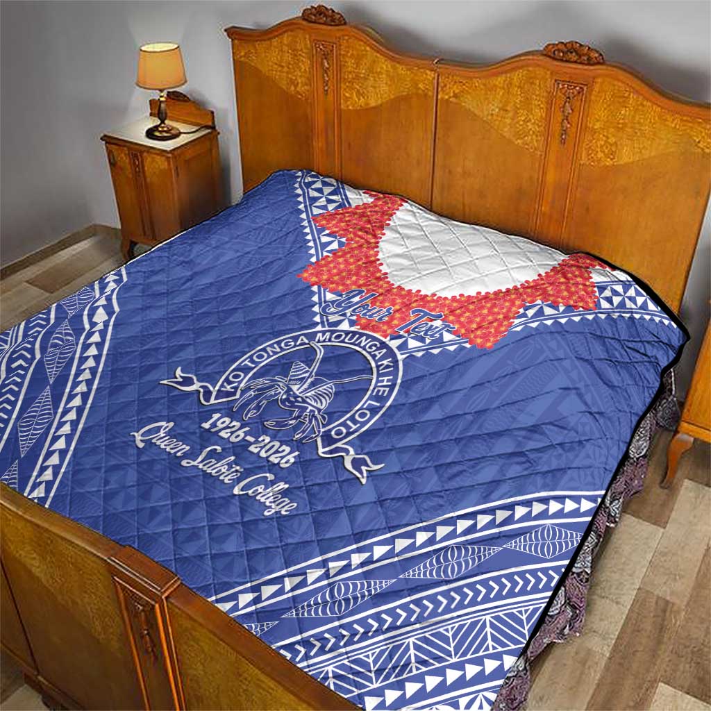 Queen Salote College 100 Years Personalized Quilt Tonga QSC Heilala Lei Blue Ngatu Pattern LT14 - Polynesian Pride