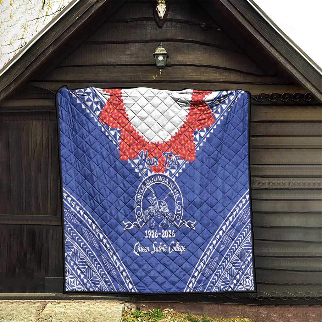 Queen Salote College 100 Years Personalized Quilt Tonga QSC Heilala Lei Blue Ngatu Pattern LT14 - Polynesian Pride