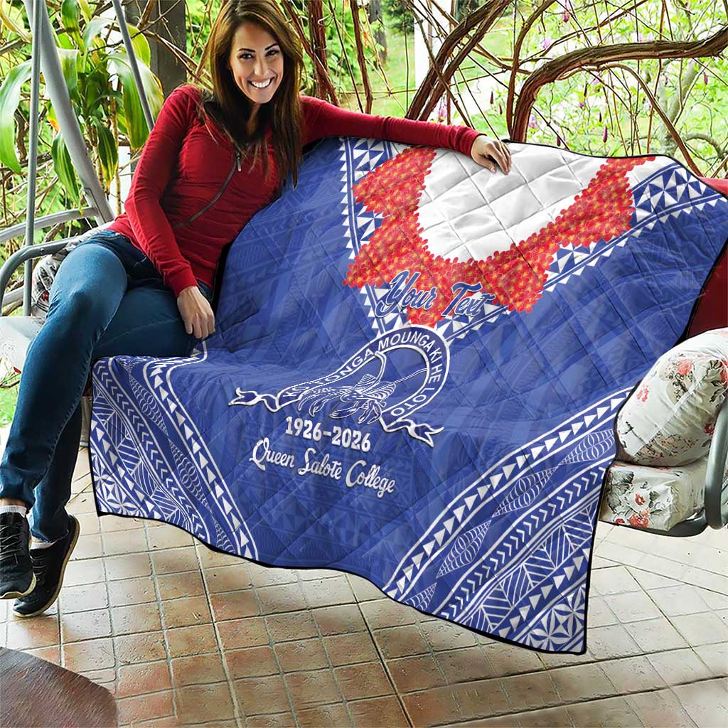 Queen Salote College 100 Years Personalized Quilt Tonga QSC Heilala Lei Blue Ngatu Pattern LT14 - Polynesian Pride