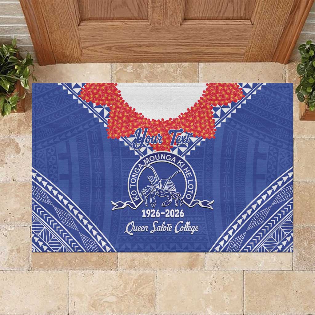 Queen Salote College 100 Years Personalized Rubber Doormat Tonga QSC Heilala Lei Blue Ngatu Pattern