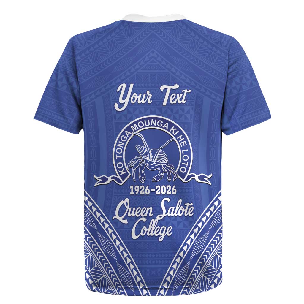Queen Salote College 100 Years Personalized Rugby Jersey Tonga QSC Heilala Lei Blue Ngatu Pattern LT14 - Polynesian Pride