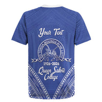 Queen Salote College 100 Years Personalized Rugby Jersey Tonga QSC Heilala Lei Blue Ngatu Pattern LT14 - Polynesian Pride