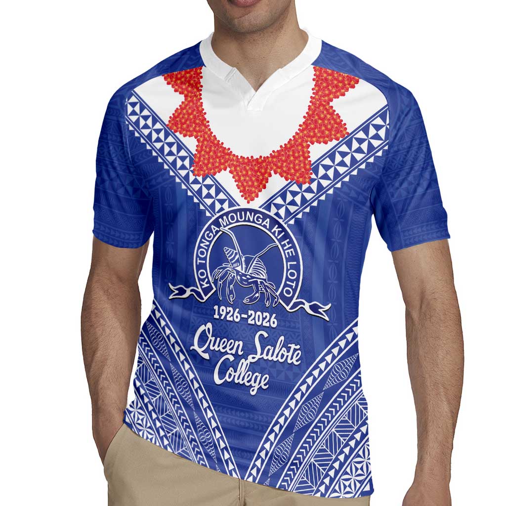 Queen Salote College 100 Years Personalized Rugby Jersey Tonga QSC Heilala Lei Blue Ngatu Pattern LT14 - Polynesian Pride