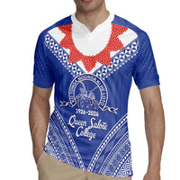 Queen Salote College 100 Years Personalized Rugby Jersey Tonga QSC Heilala Lei Blue Ngatu Pattern LT14 - Polynesian Pride