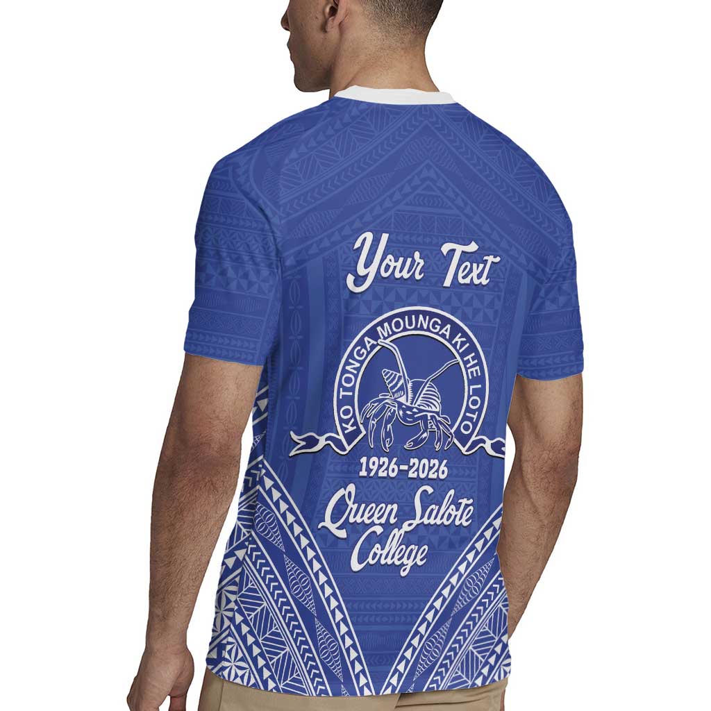 Queen Salote College 100 Years Personalized Rugby Jersey Tonga QSC Heilala Lei Blue Ngatu Pattern LT14 - Polynesian Pride