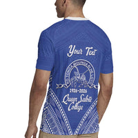 Queen Salote College 100 Years Personalized Rugby Jersey Tonga QSC Heilala Lei Blue Ngatu Pattern LT14 - Polynesian Pride
