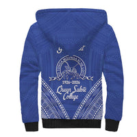 Queen Salote College 100 Years Personalized Sherpa Hoodie Tonga QSC Heilala Lei Blue Ngatu Pattern LT14 - Polynesian Pride