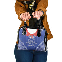 Queen Salote College 100 Years Personalized Shoulder Handbag Tonga QSC Heilala Lei Blue Ngatu Pattern LT14 One Size Blue - Polynesian Pride