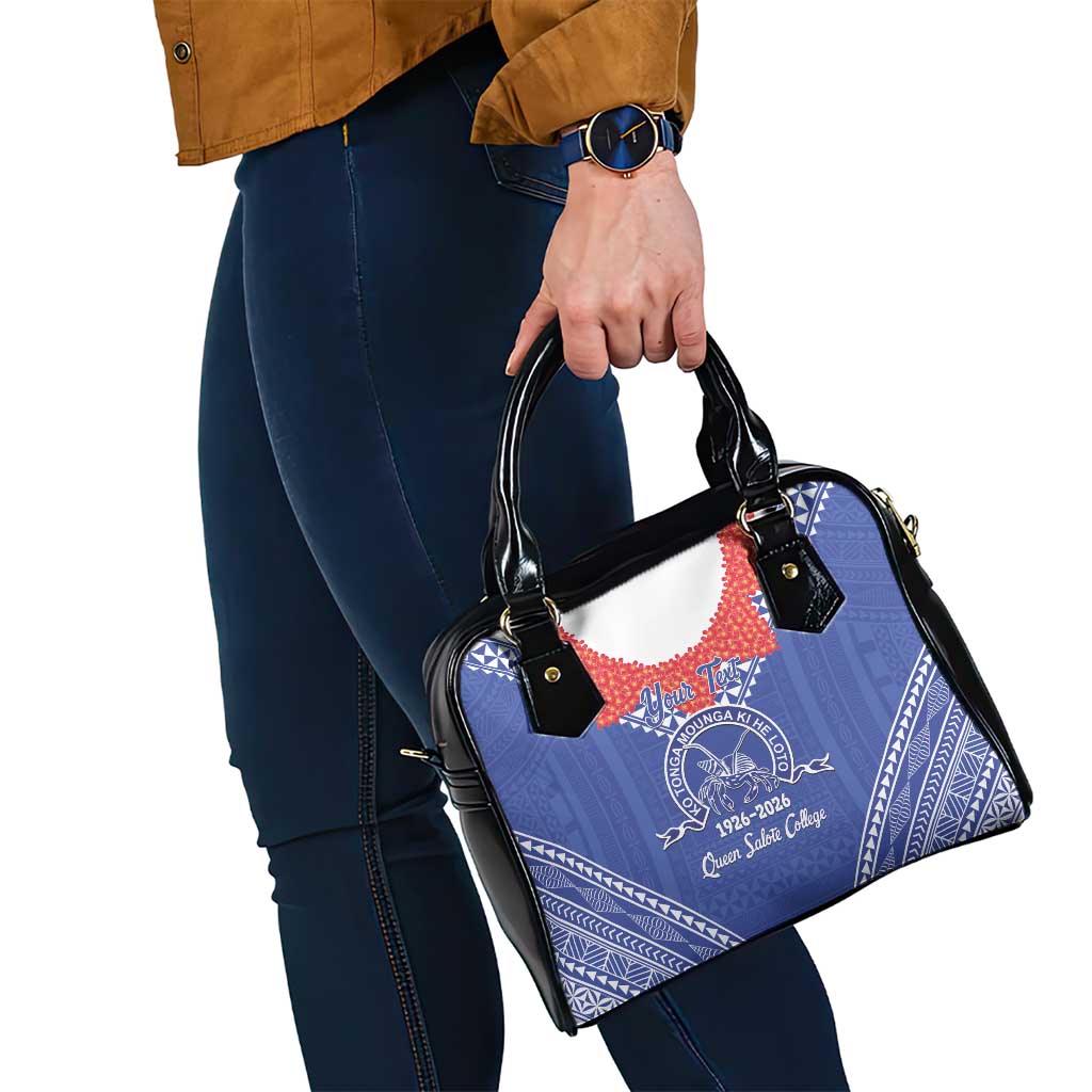 Queen Salote College 100 Years Personalized Shoulder Handbag Tonga QSC Heilala Lei Blue Ngatu Pattern LT14 - Polynesian Pride