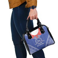 Queen Salote College 100 Years Personalized Shoulder Handbag Tonga QSC Heilala Lei Blue Ngatu Pattern LT14 - Polynesian Pride