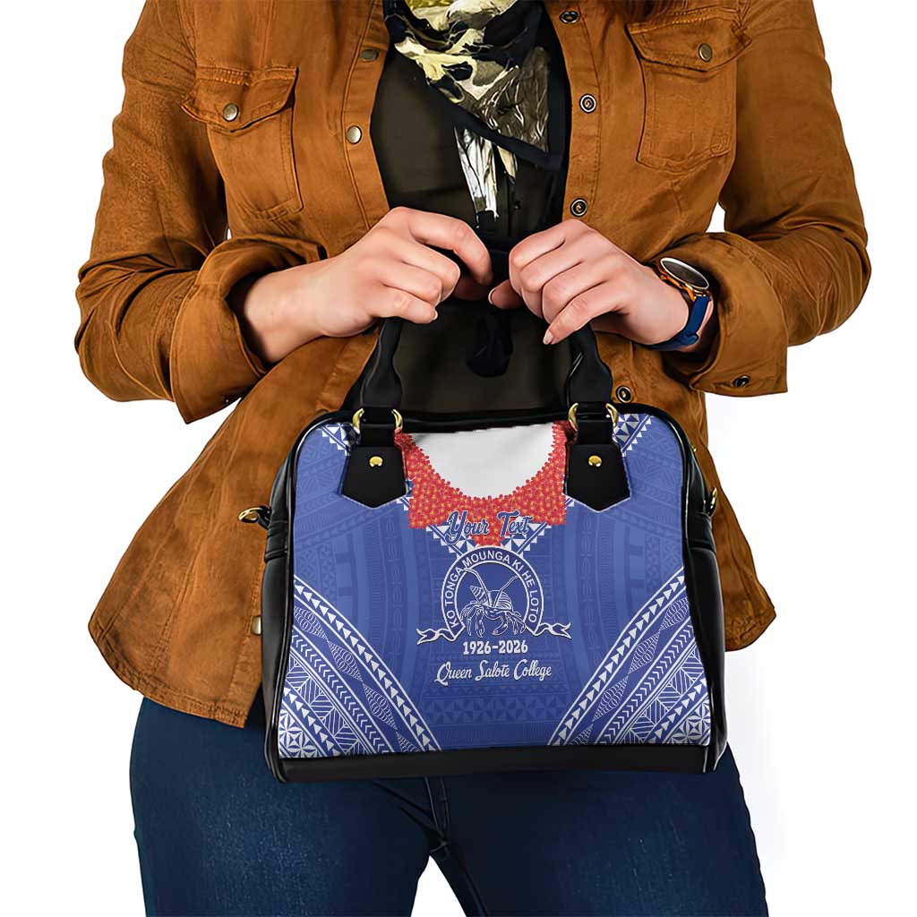 Queen Salote College 100 Years Personalized Shoulder Handbag Tonga QSC Heilala Lei Blue Ngatu Pattern LT14 - Polynesian Pride