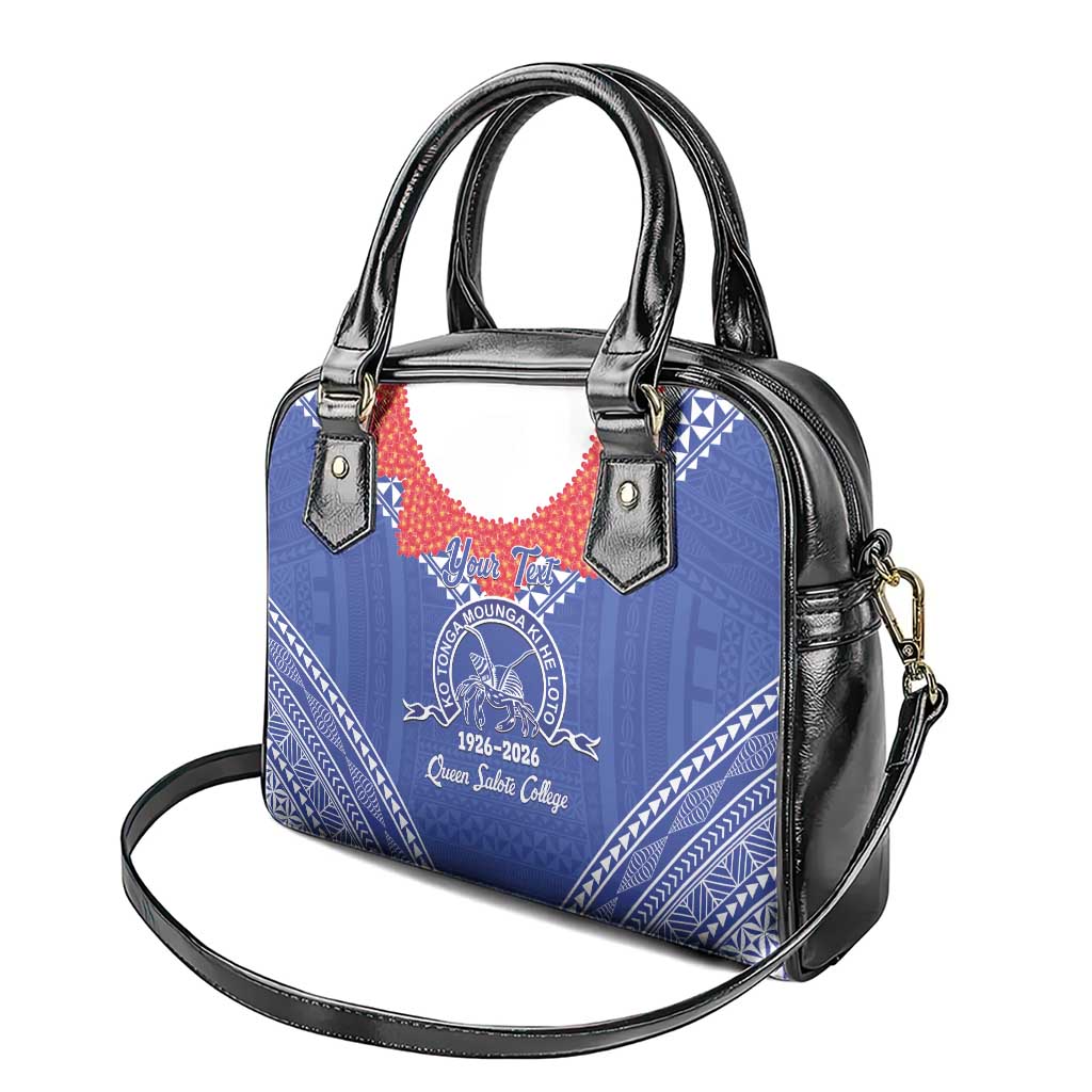 Queen Salote College 100 Years Personalized Shoulder Handbag Tonga QSC Heilala Lei Blue Ngatu Pattern LT14 - Polynesian Pride