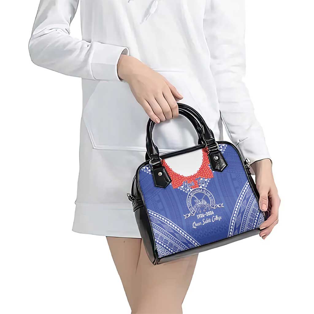 Queen Salote College 100 Years Personalized Shoulder Handbag Tonga QSC Heilala Lei Blue Ngatu Pattern LT14 - Polynesian Pride