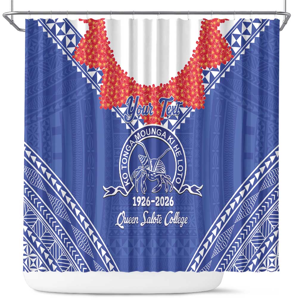 Queen Salote College 100 Years Personalized Shower Curtain Tonga QSC Heilala Lei Blue Ngatu Pattern LT14 Blue - Polynesian Pride