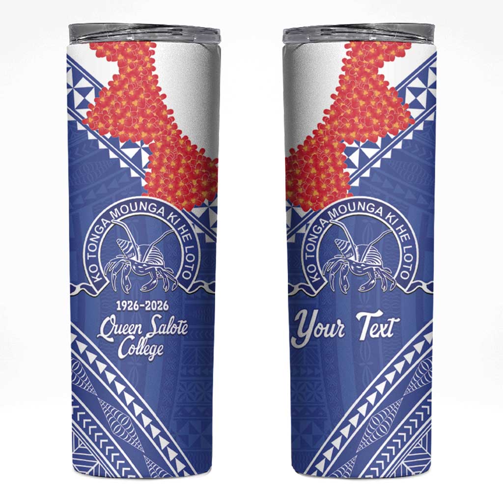 Queen Salote College 100 Years Personalized Skinny Tumbler Tonga QSC Heilala Lei Blue Ngatu Pattern LT14 Blue - Polynesian Pride