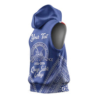 Queen Salote College 100 Years Personalized Sleeveless Hoodie Tonga QSC Heilala Lei Blue Ngatu Pattern LT14 - Polynesian Pride