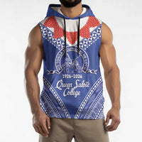 Queen Salote College 100 Years Personalized Sleeveless Hoodie Tonga QSC Heilala Lei Blue Ngatu Pattern LT14 - Polynesian Pride