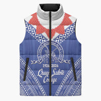 Queen Salote College 100 Years Personalized Sleeveless Puffer Jacket Tonga QSC Heilala Lei Blue Ngatu Pattern LT14 Unisex Blue - Polynesian Pride