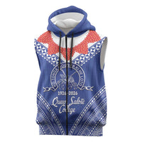 Queen Salote College 100 Years Personalized Sleeveless Zip Hoodie Tonga QSC Heilala Lei Blue Ngatu Pattern LT14 Blue - Polynesian Pride