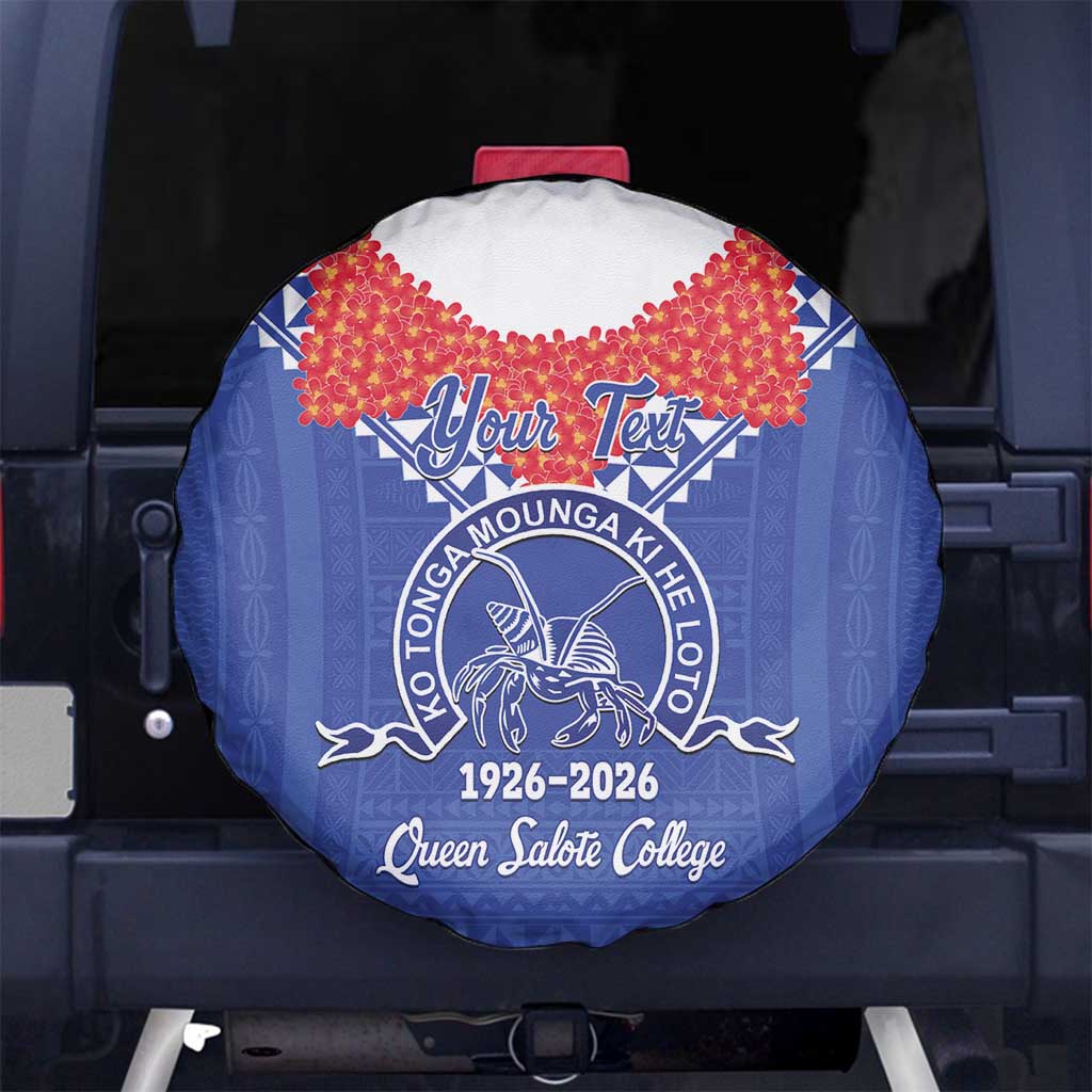 Queen Salote College 100 Years Personalized Spare Tire Cover Tonga QSC Heilala Lei Blue Ngatu Pattern LT14 No hole Blue - Polynesian Pride