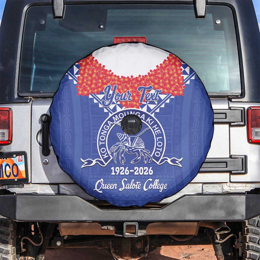 Queen Salote College 100 Years Personalized Spare Tire Cover Tonga QSC Heilala Lei Blue Ngatu Pattern LT14 Blue - Polynesian Pride