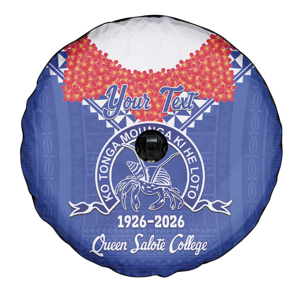 Queen Salote College 100 Years Personalized Spare Tire Cover Tonga QSC Heilala Lei Blue Ngatu Pattern LT14 - Polynesian Pride