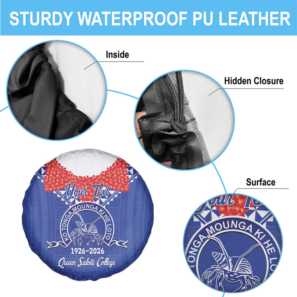 Queen Salote College 100 Years Personalized Spare Tire Cover Tonga QSC Heilala Lei Blue Ngatu Pattern LT14 - Polynesian Pride