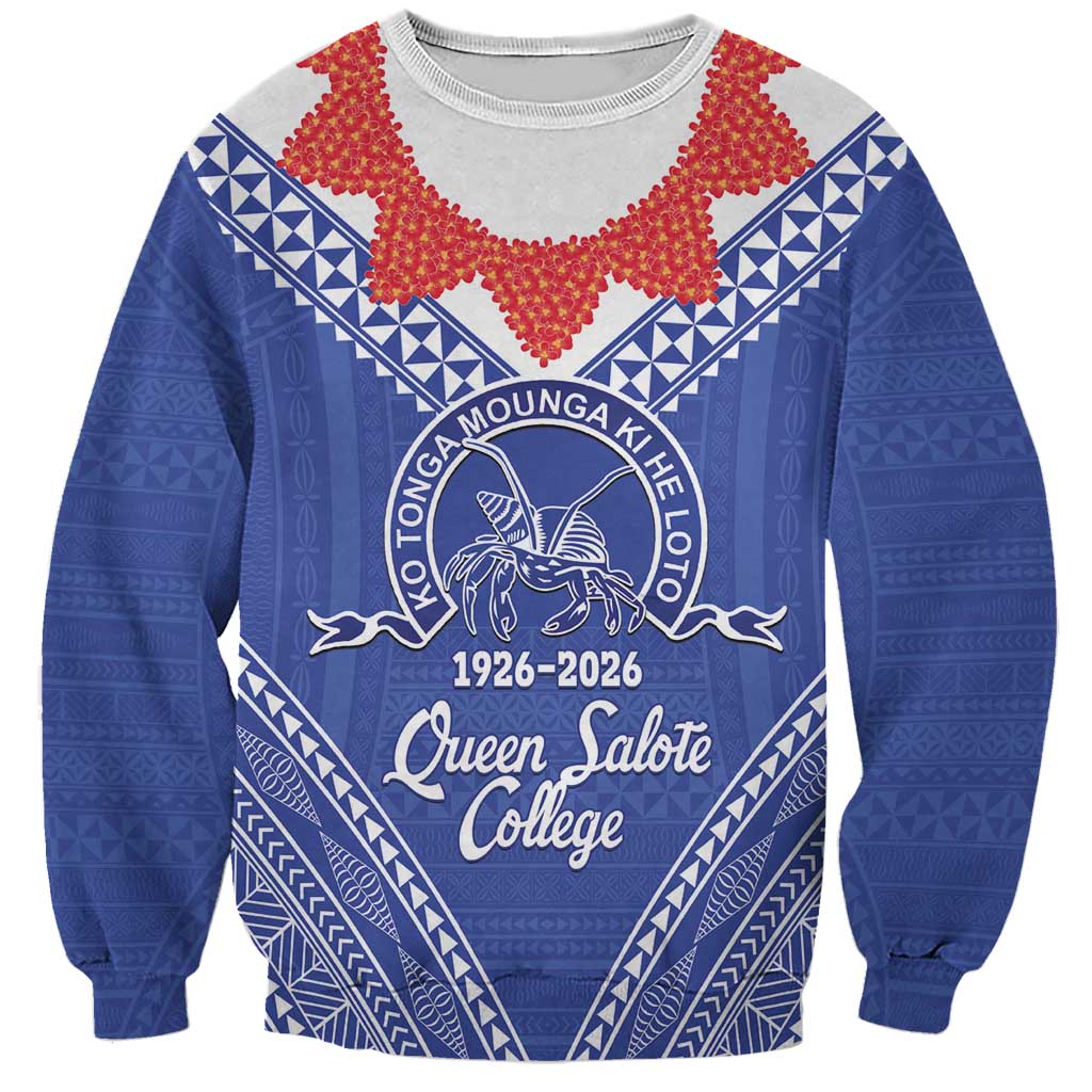 Queen Salote College 100 Years Personalized Sweatshirt Tonga QSC Heilala Lei Blue Ngatu Pattern LT14 Unisex Blue - Polynesian Pride